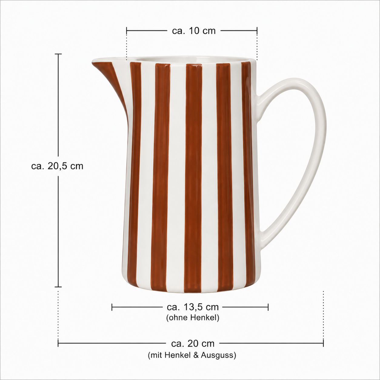 Porzellan Krug gestreift – Vintage Servierkrug 1,5 L – Braun