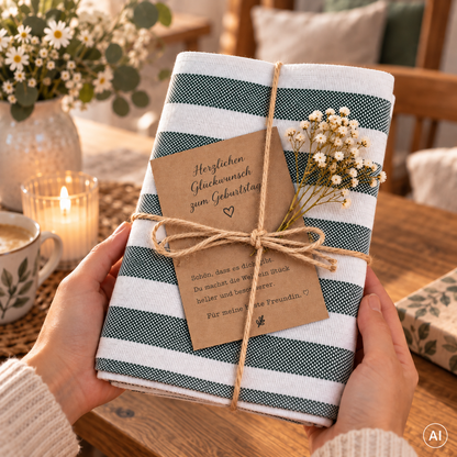 Geschenkeset 3er Geschirrhandtuch weiss gruen in Lifestyle Umgebung