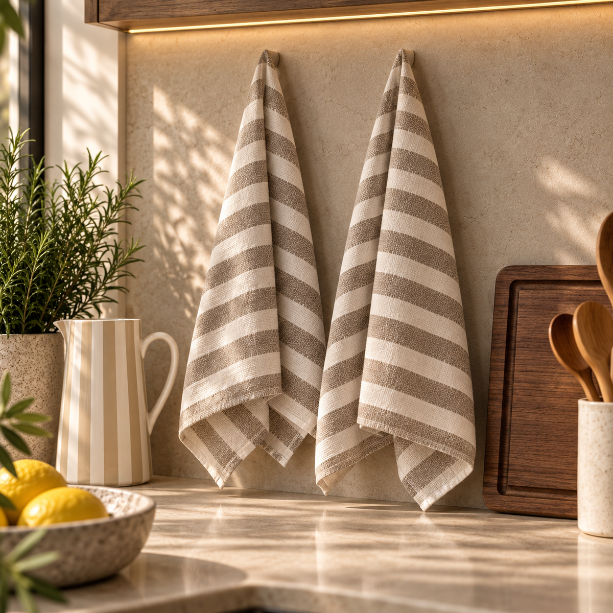 Geschirrtücher 3er Set ca. 48x68 cm Baumwolle gestreift Weiß Beige – Stubenmuckelig🤍✨