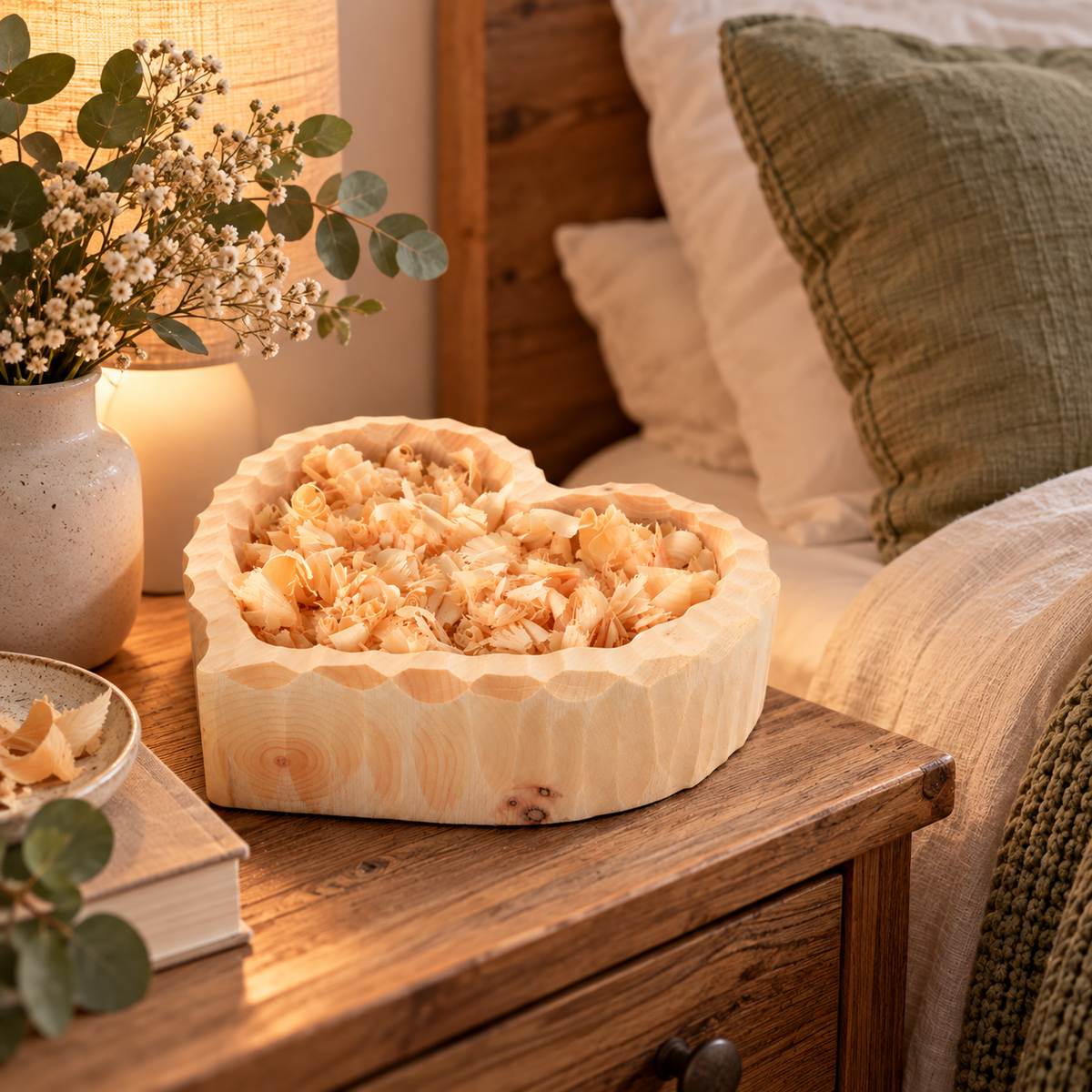 Zirbenholz Herzschale mit duftenden Zirbenspänen – Alpines Deko-Herz