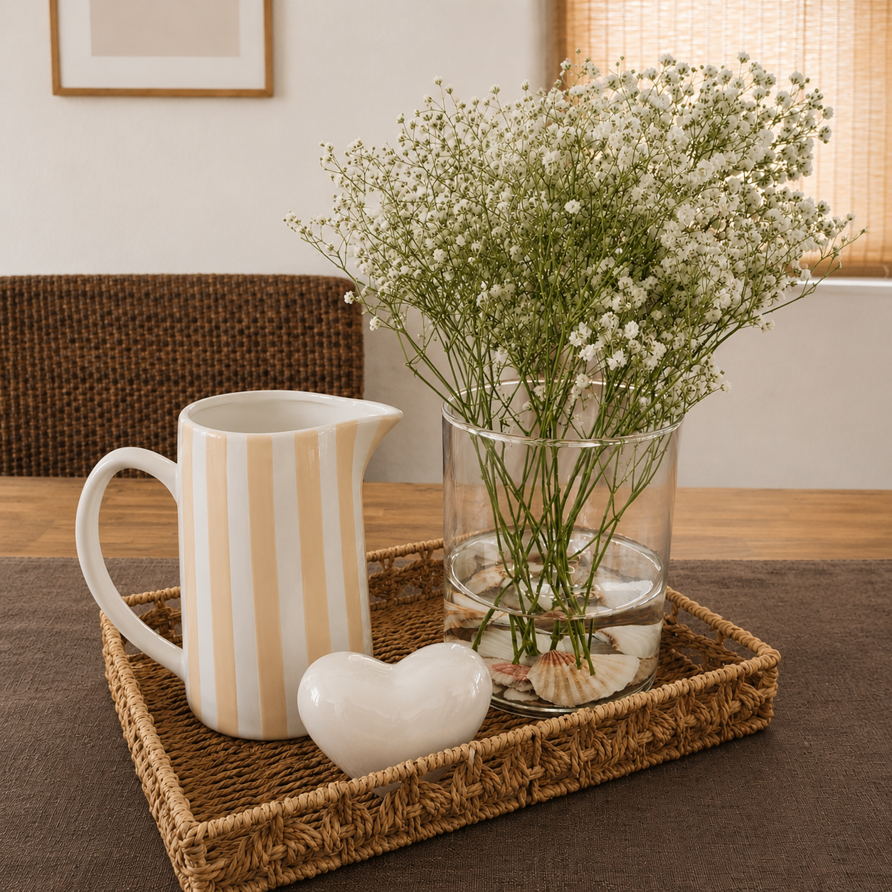 Porzellan Krug gestreift – Vintage Servierkrug 1,5 L – Wasserkrug & Blumenvase Beige
