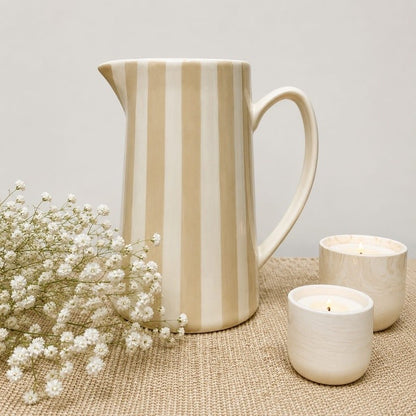 Porzellan Krug gestreift – Vintage Servierkrug 1,5 L – Wasserkrug & Blumenvase Beige
