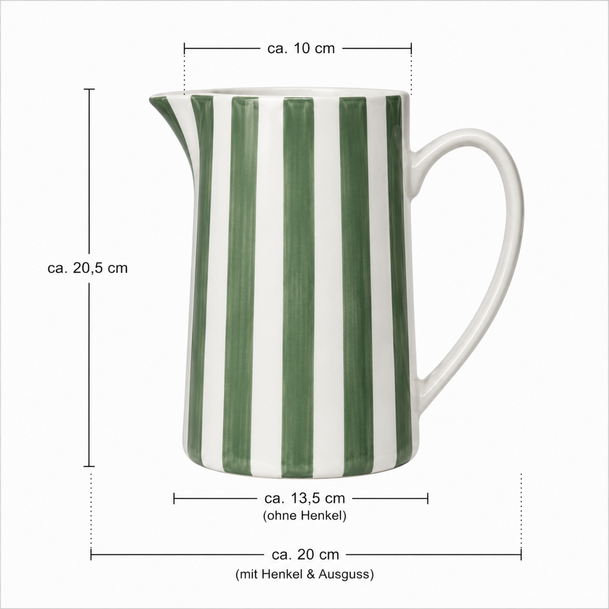 Porzellan Krug gestreift – Vintage Servierkrug 1,5 L – Grün