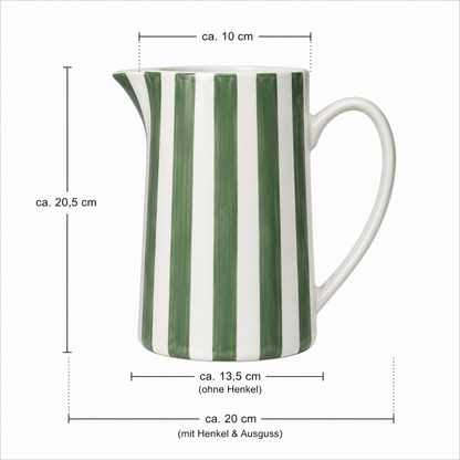 Porzellan Krug gestreift – Vintage Servierkrug 1,5 L – Grün