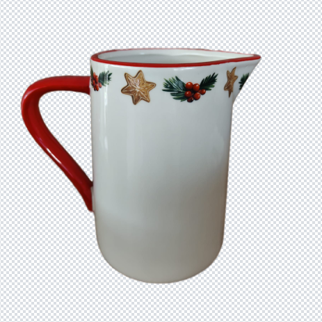 Weihnachtskrug Rückseite auf weißem Hintergrund