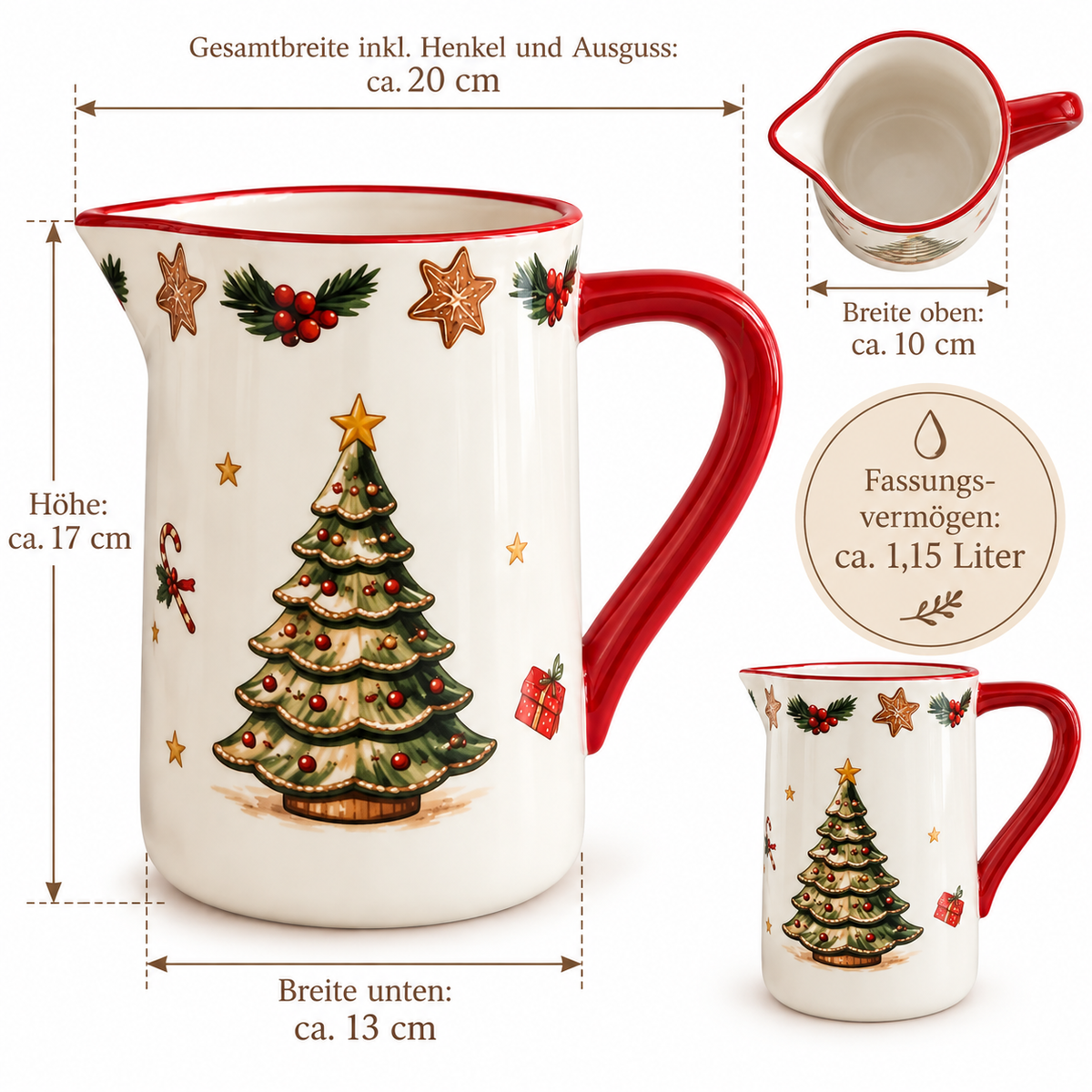 Weihnachtskrug Maße und Fassungsvermögen ca 1,150 ml