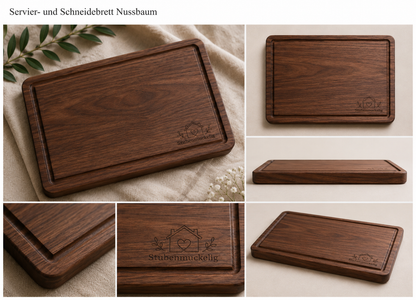 Servier- & Schneidebrett aus Nussbaumholz mit Saftrille