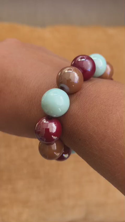 Perlenarmband in zwei verschiedenen Herbstfarben – ca. 18 mm, elastisches Armband